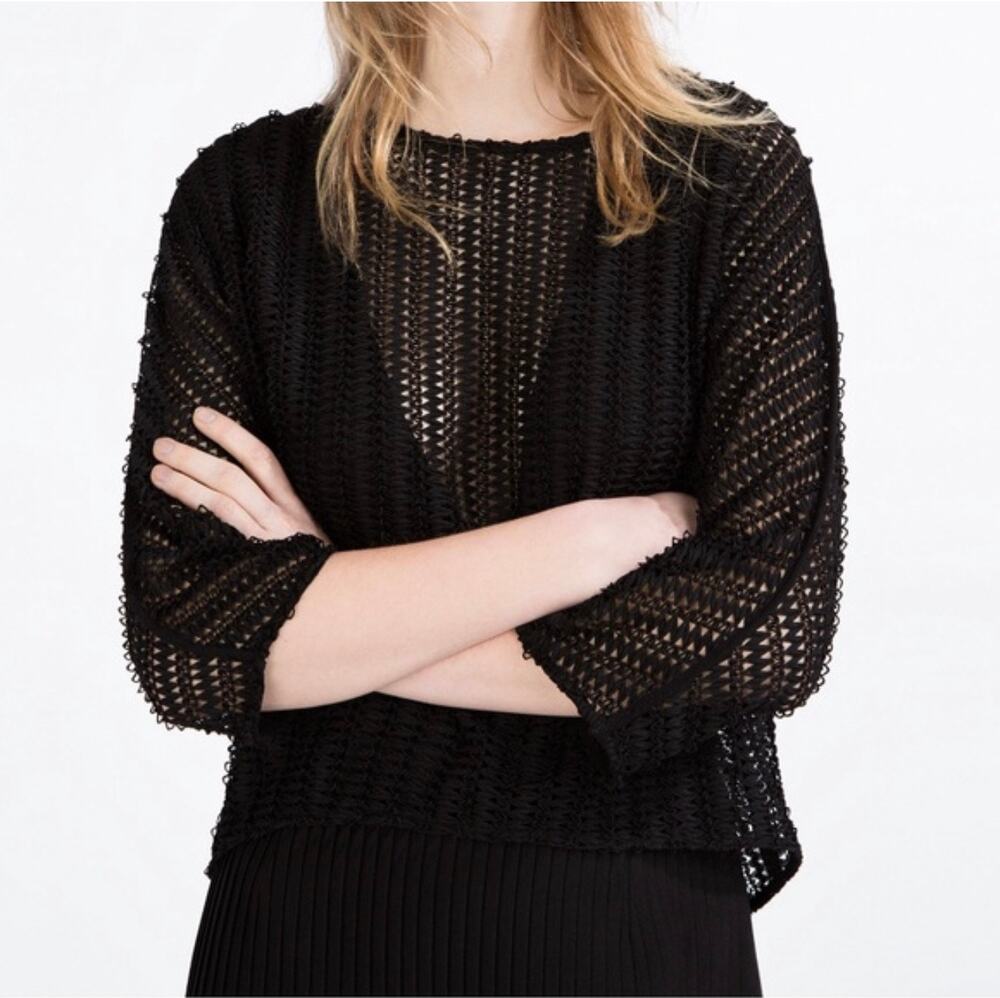 Zara Collection Black Mesh Top Women's Size M